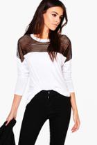 Boohoo Hailey Fishnet Mesh Long Sleeve Jersey T-shirt White