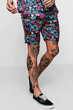 Boohoo Floral Print Drawstring Satin Short