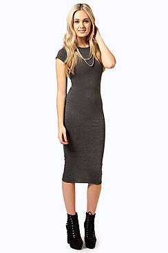 Boohoo Cara Cap Sleeve Jersey Bodycon Midi Dress