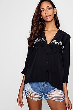 Boohoo Sarah Embroidered Tassel Shirt