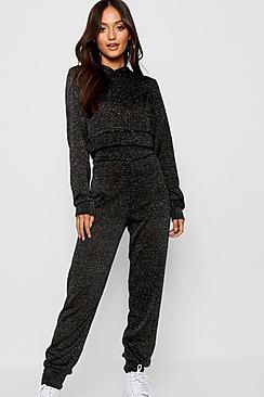 Boohoo Petite Glitter Sparkle Hoody + Jogger Co-ord