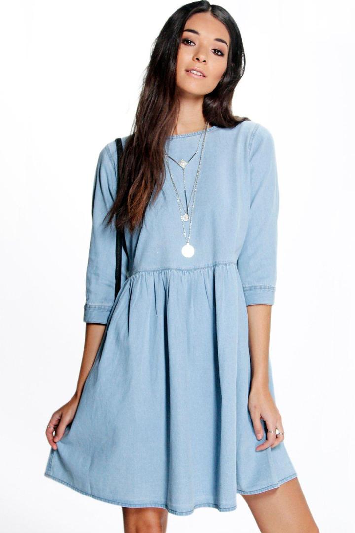 Boohoo Laura Oversized Denim Smock Dress Blue