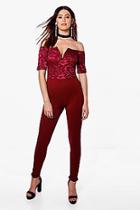 Boohoo Tall Lydia Lace Off The Shoulder Jumpsuit
