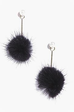 Boohoo Violet Faux Fur Pom Earrings