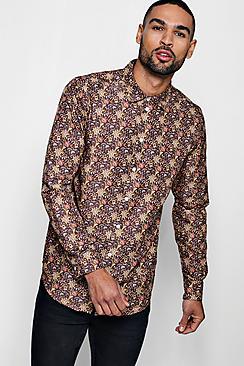 Boohoo Floral Paisley Print Long Sleeve Satin Shirt