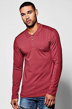 Boohoo Long Sleeve Man Muscle Fit Panel Polo