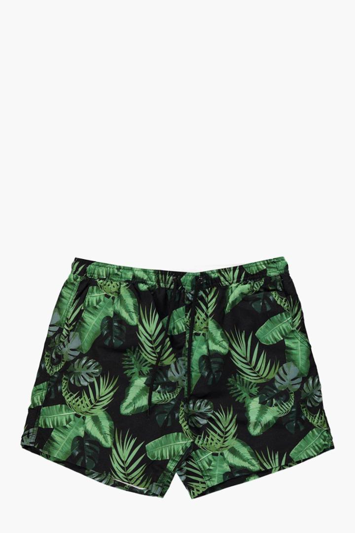 Boohoo Tropical Print Swim Shorts Green