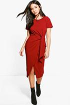 Boohoo Lottie Tie Front Tailored Scuba Midi Dress Wine