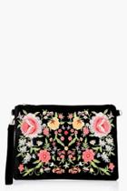 Boohoo Hannah All Over Embroidered Clutch Black
