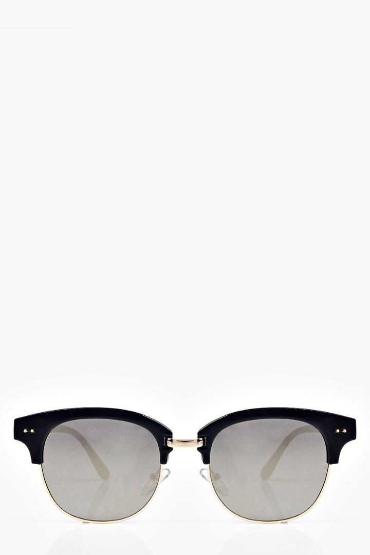 Boohoo Eva Mirrored Half Frame Wayfarer Sunglasses Gold