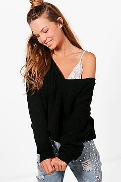 Boohoo Eloise V Neck Oversized Jumper