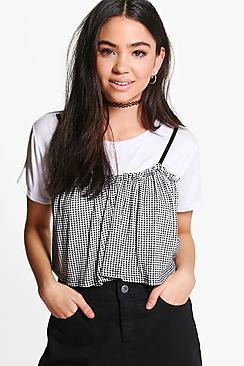 Boohoo Scarlett Gingham Cami 2 In 1 T-shirt