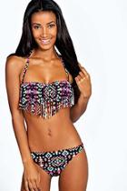 Boohoo Provence Aztec Print Tassel Bikini