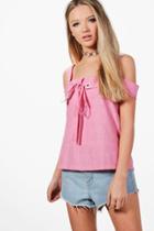 Boohoo Grace Cold Shoulder Eyelet & Tie Top Pink