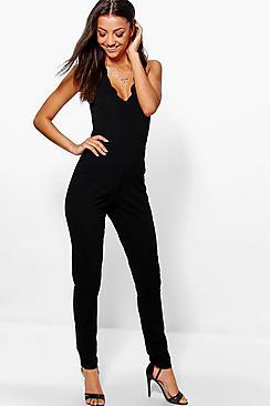 Boohoo Tall Scallop Edge Plunge Jumpsuit