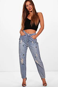 Boohoo Petite Esther Jewelled Boyfriend Jean