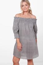 Boohoo Plus Bella Gingham Bardot Beach Dress Black