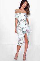 Boohoo Jessy Floral Print Off The Shoulder Midi Dress