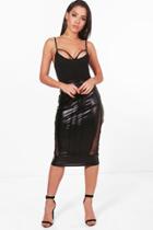 Boohoo Esme Wet Look Panelled Midi Skirt Black