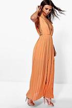 Boohoo Petite Mel All Over Pleated Strappy Side Maxi Dress