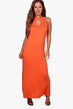 Boohoo Petite Poppy Tie Neck Cut Out Maxi Dress