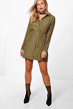 Boohoo Jess Utility Belted Shirt Dress