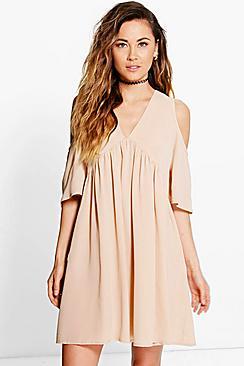 Boohoo Lostrice Cold Shoulder Smock Dress