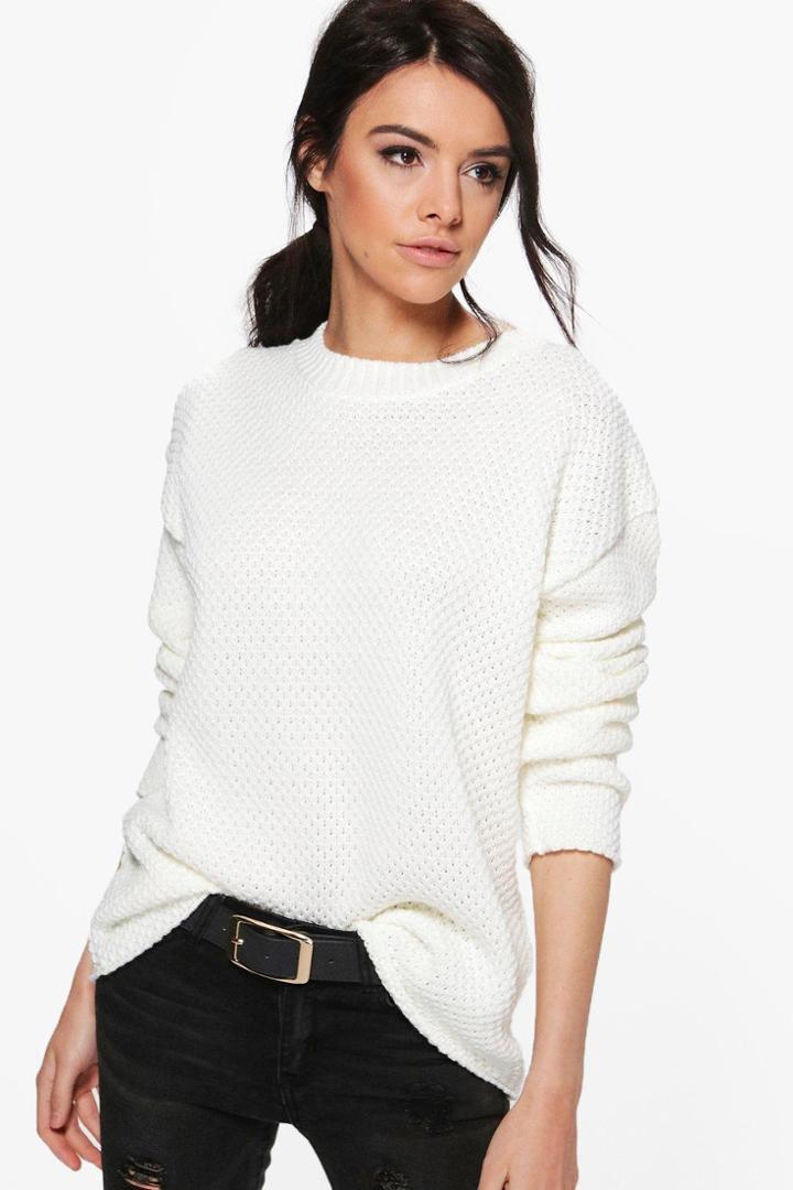 Boohoo Annie Triangular Knit Oversized Jumper Cream