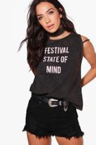 Boohoo Lucy Acid Wash Festival State Of Mind Choker Top Black