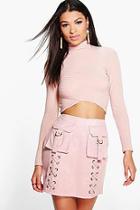 Boohoo Nevada Pocket Front Faux Suede Mini Skirt