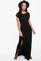 Boohoo Anabel Short Sleeve Split Front Maxi Dress Black