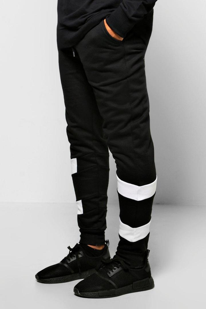 Boohoo Skinny Fit Panel Joggers Black