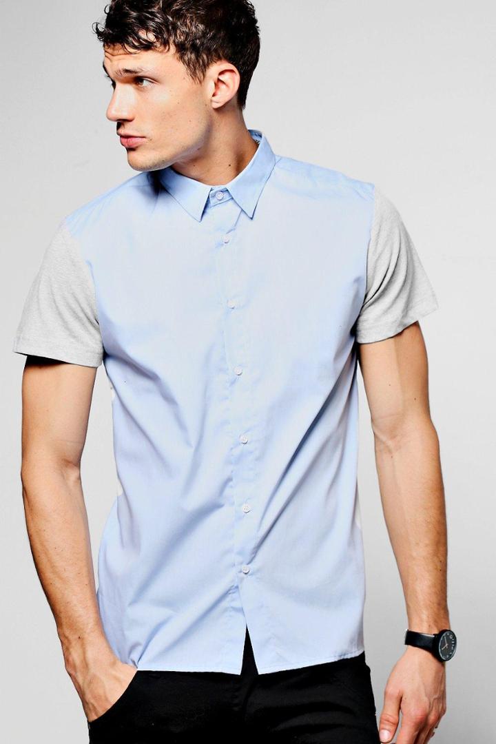Boohoo Blue Contrast Jersey Short Sleeve Shirt Blue