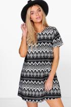 Boohoo Ella Mono Print Shift Dress Black