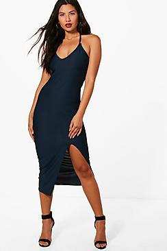 Boohoo Ailiani Textured Halter Neck Mixi Dress