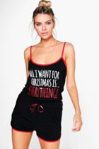 Boohoo Faye Christmas All I Want Slogan Tank Top And Short Set Black