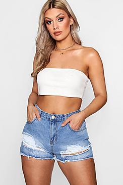 Boohoo Plus Felicity Ripped Denim Short