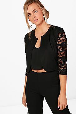Boohoo Alana Lace Sleeve Edge To Edge Jacket