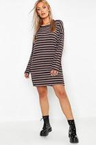 Boohoo Plus Stripe Rib Long Sleeve Shift Dress