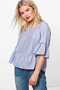 Boohoo Hannah Stripe Ruffle Smock Top