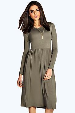 Boohoo Mia Long Sleeve Midi Dress