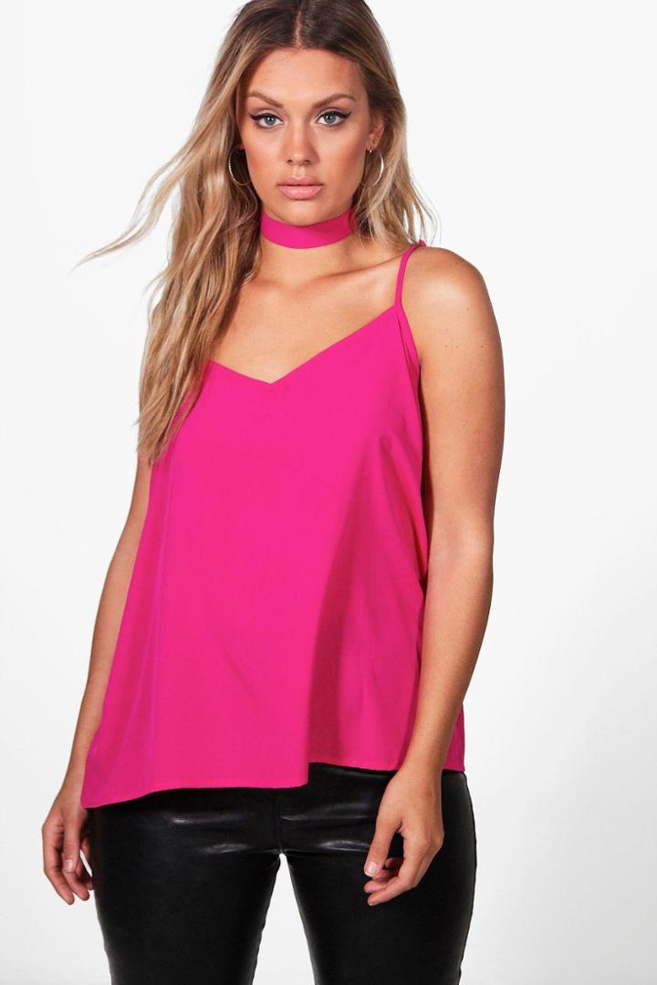 Boohoo Plus Nancy Woven Choker Cami Fuchsia