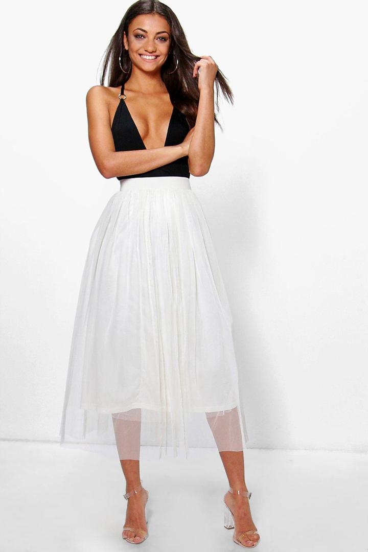 Boohoo Tall Emily Boutique Tulle Mesh Midi Cream