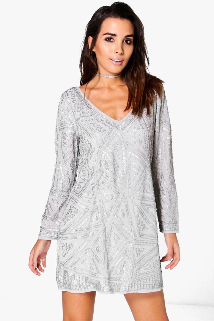 Boohoo Boutique Roksanda Embellished Shift Dress Grey