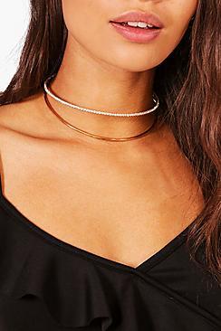 Boohoo Iris Diamante Detail Double Choker