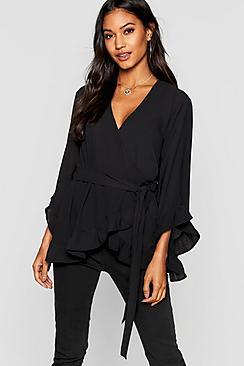 Boohoo Ruffle Hem Wrap Blouse