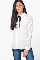 Boohoo Nicole Lace Sleeve Woven Shirt