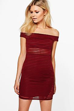Boohoo Petite Rosie Burn Out Bardot Bodycon Dress