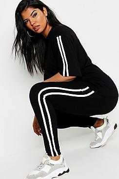Boohoo Plus Stripe Short Sleeve Lounge Set