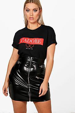 Boohoo Plus Veronica J'adore Paris Slogan T Shirt